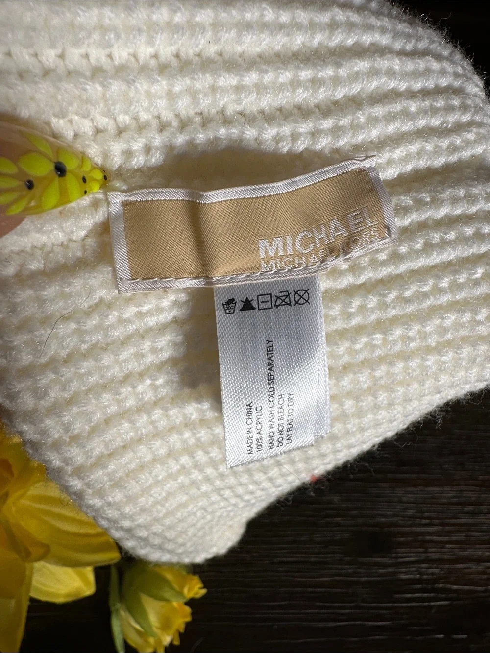 Michael Kors Cream Knit Visor with Gold MK Emblem